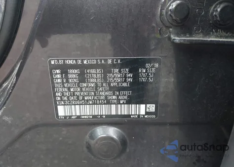 2018 Honda Hr-V Ex из США, поврежденный, VIN 3CZRU6H51JM718454